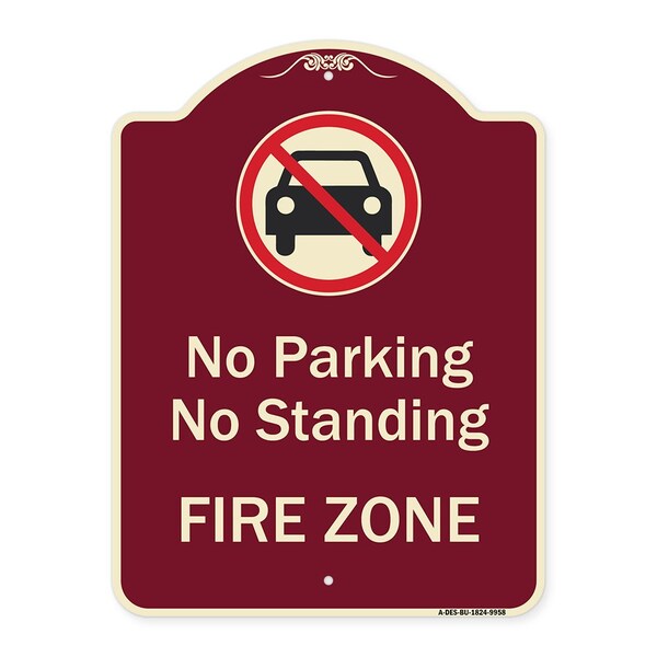 Signmission Designer Series-No Parking Or Standing Fire Zone With Graphic, 24" x 18", BU-1824-9958 A-DES-BU-1824-9958 - main